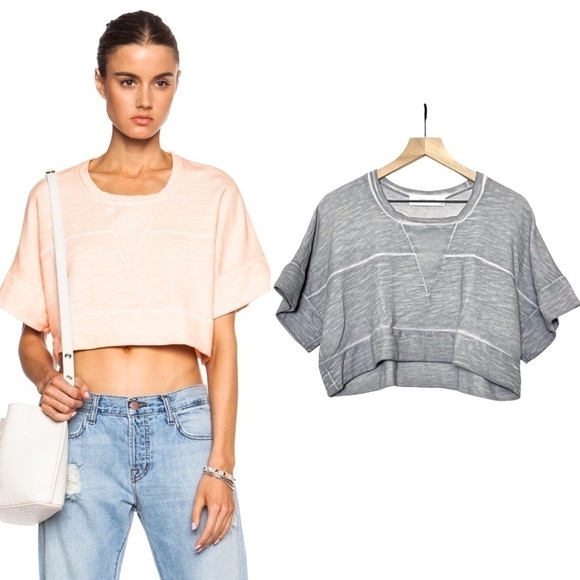 IRO 80s 90s Oversize Batwing Short Sleeve Vintage Grey Athletic Shirt Crop Top M - Picture 1 of 8